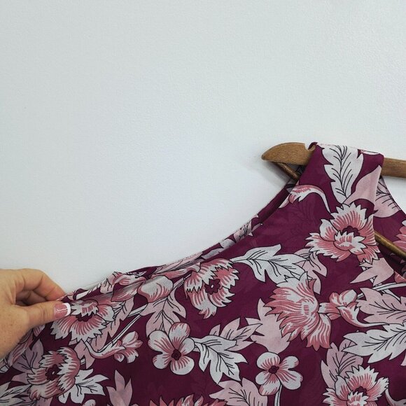 LOFT Outlet Women's Shift Dress XL Magenta Pink Floral Print Ruffle Knee-length - Picture 7 of 13